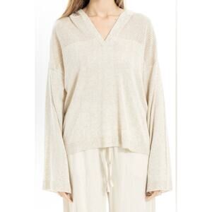 Max Studio Pointelle Pullover Hoodie Sweater in Oyster (cream) NWOT Small